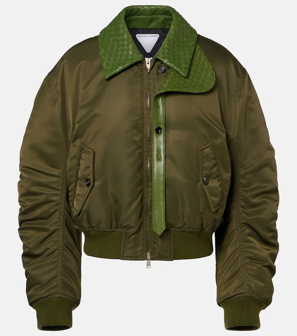  Bottega Veneta Bottega Veneta Intrecciato Leather-trimmed Bomber Jacket 