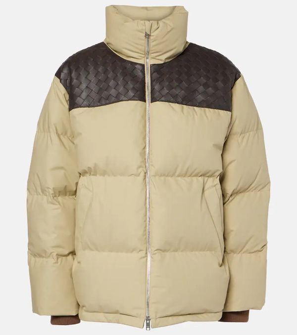  Bottega Veneta Bottega Veneta Intrecciato Leather-trimmed Down Jacket 