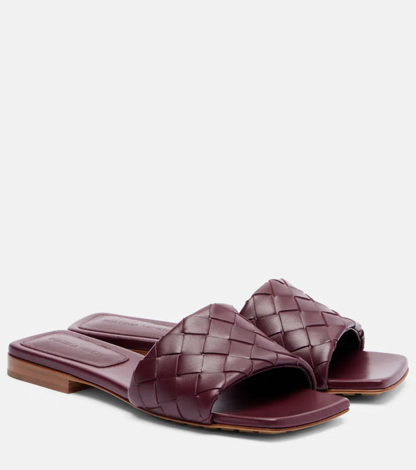  Bottega Veneta Bottega Veneta Parco Intrecciato Leather Slides 