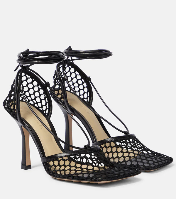  Bottega Veneta Bottega Veneta Stretch Leather-trimmed Mesh Pumps 