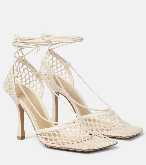  Bottega Veneta Bottega Veneta Stretch Leather-trimmed Mesh Pumps 