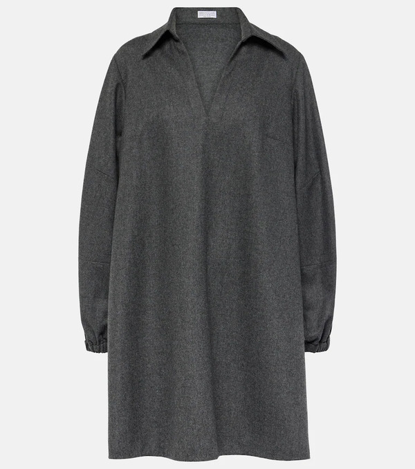  Brunello Cucinelli Brunello Cucinelli Balloon-sleeve Flannel Minidress 