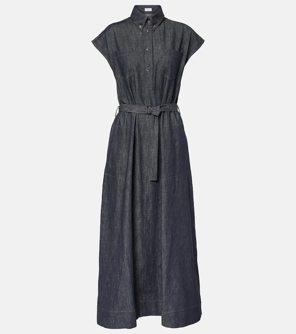  Brunello Cucinelli Brunello Cucinelli Belted Denim Maxi Dress 