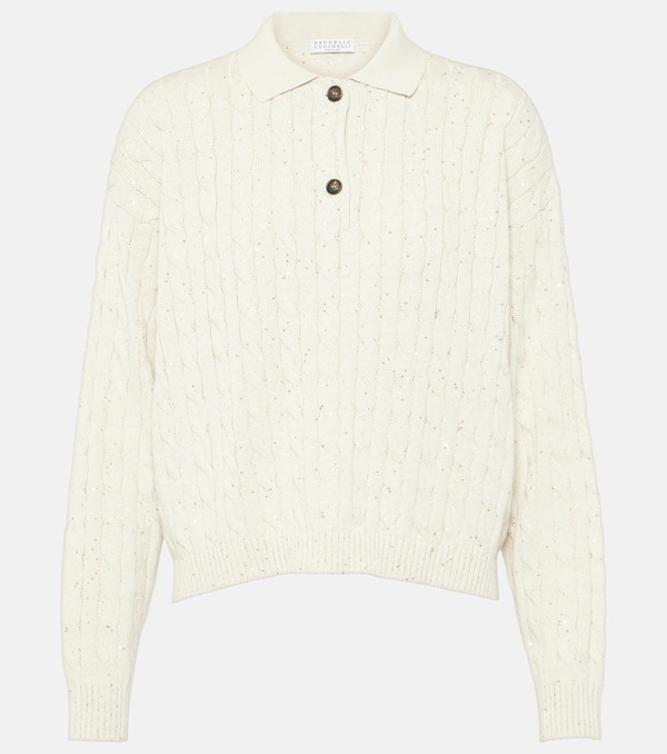  Brunello Cucinelli Brunello Cucinelli Cable-knit Cotton-blend Polo Sweater 