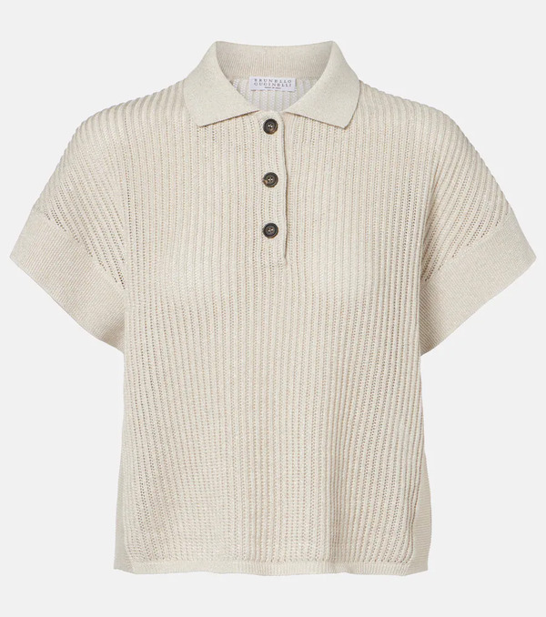  Brunello Cucinelli Brunello Cucinelli Cotton-blend Lamã© Polo Shirt 