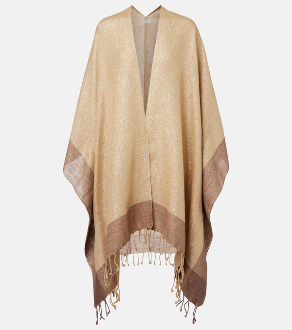 Brunello Cucinelli Brunello Cucinelli Fringed Linen-blend Lamã© Poncho 
