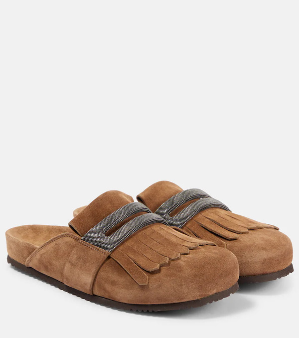  Brunello Cucinelli Brunello Cucinelli Fringed Suede Slippers 