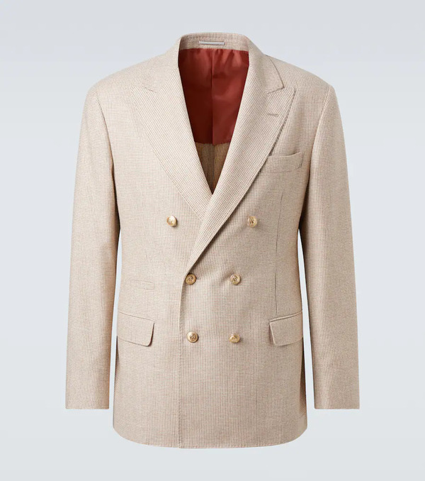  Brunello Cucinelli Brunello Cucinelli Houndstooth Cashmere And Silk Suit Jacket 
