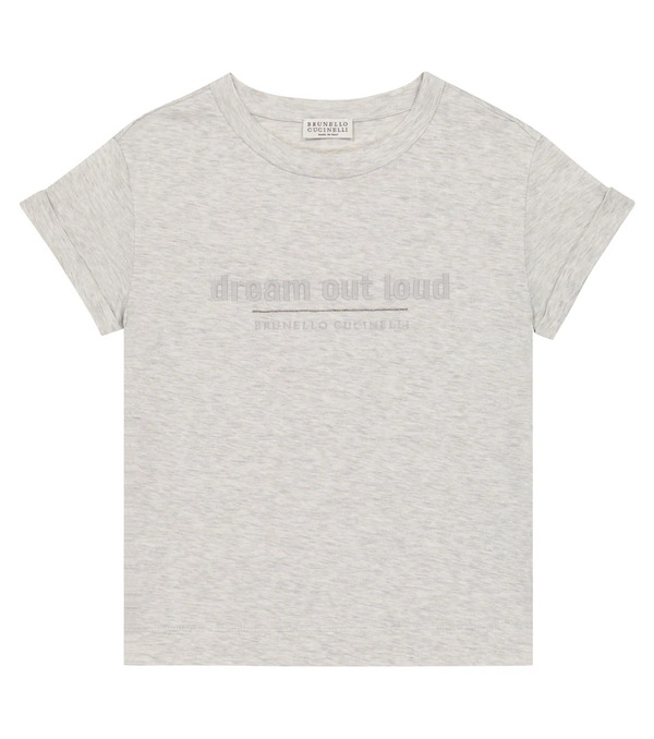  Brunello Cucinelli Kids Brunello Cucinelli Kids Embroidered Cotton Jersey T-shirt 
