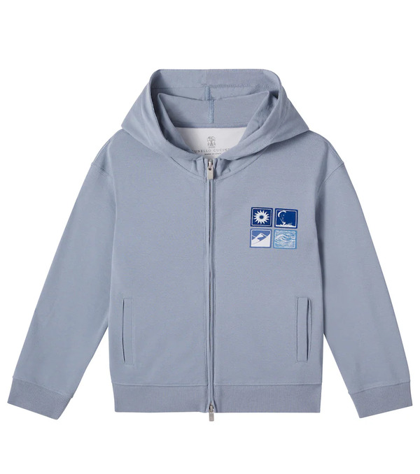  Brunello Cucinelli Kids Brunello Cucinelli Kids Printed Cotton Zip-up Hoodie 