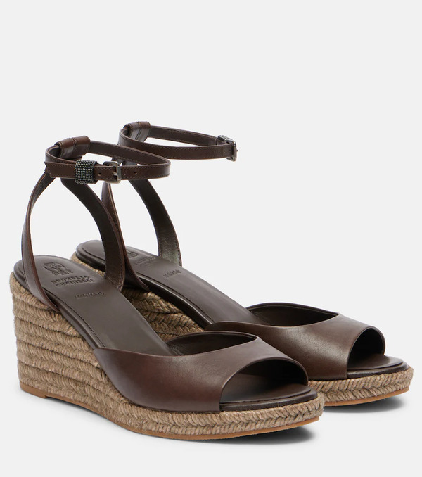  Brunello Cucinelli Brunello Cucinelli Leather Espadrille Wedges 