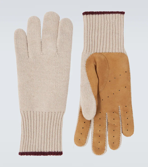  Brunello Cucinelli Brunello Cucinelli Leather-trimmed Cashmere Gloves 