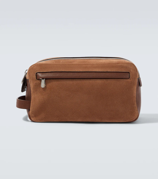  Brunello Cucinelli Brunello Cucinelli Leather-trimmed Suede Toiletry Bag 