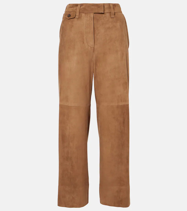  Brunello Cucinelli Brunello Cucinelli Mid-rise Suede Wide-leg Pants 