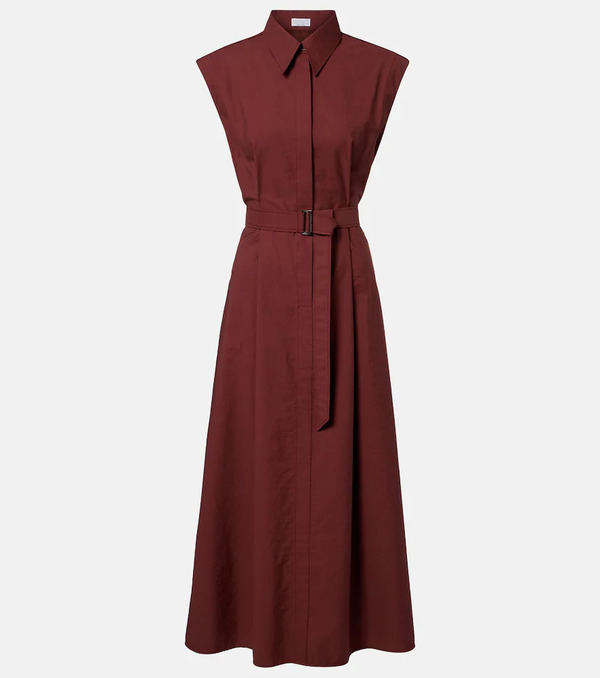 Brunello Cucinelli Brunello Cucinelli Monili Cotton-blend Midi Dress 