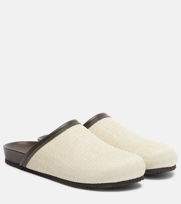  Brunello Cucinelli Brunello Cucinelli Monili Leather-trimmed Mules 