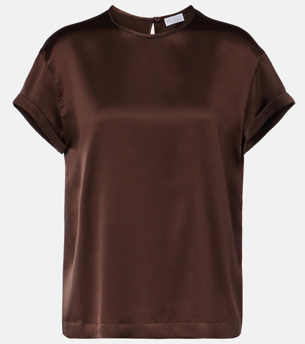  Brunello Cucinelli Brunello Cucinelli Monili Silk-blend Satin T-shirt 