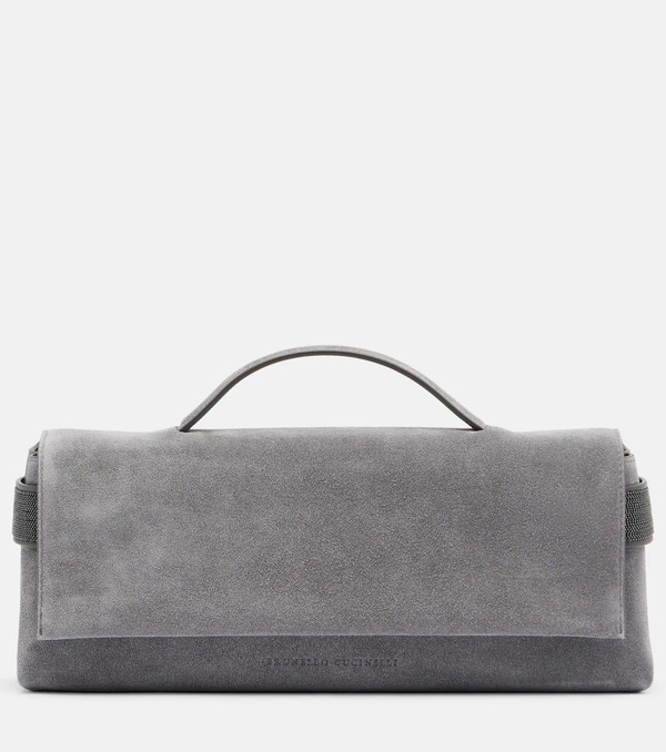  Brunello Cucinelli Brunello Cucinelli Monili Small Embellished Suede Top-handle Bag 