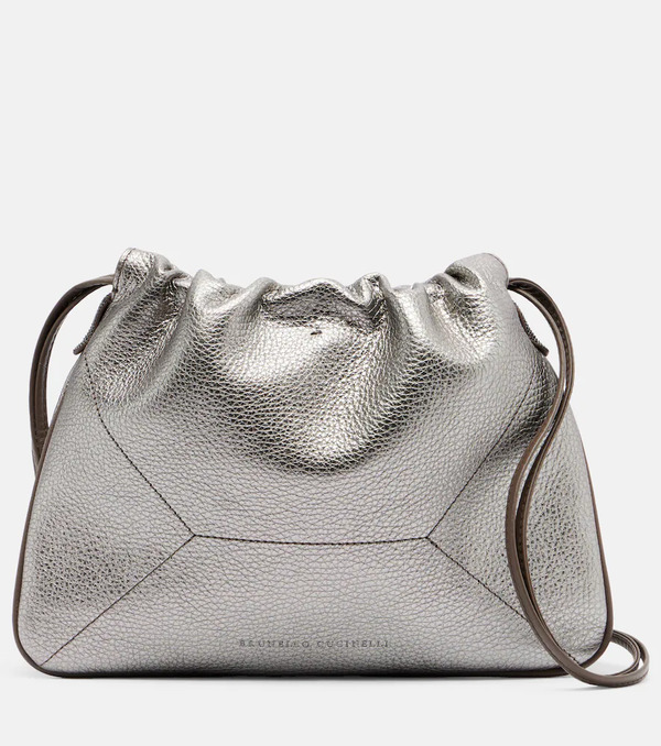  Brunello Cucinelli Brunello Cucinelli Monili Small Metallic Leather Crossbody Bag 