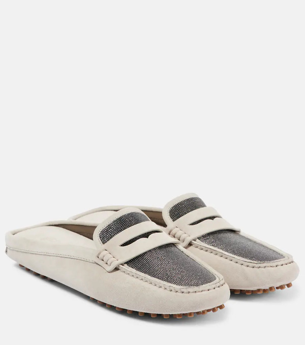  Brunello Cucinelli Brunello Cucinelli Monili Suede Driving Mules 