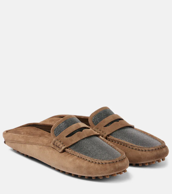  Brunello Cucinelli Brunello Cucinelli Monili Suede Driving Mules 
