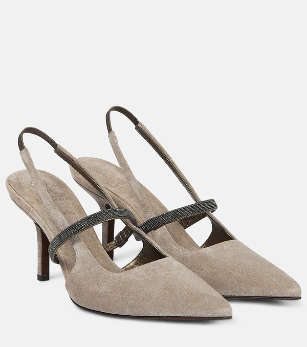  Brunello Cucinelli Brunello Cucinelli Monili Suede Slingback Pumps 