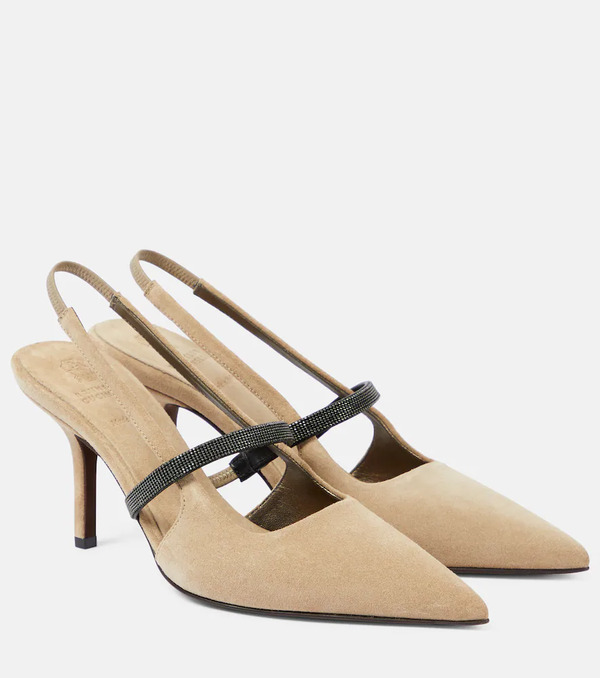  Brunello Cucinelli Brunello Cucinelli Monili Suede Slingback Pumps 