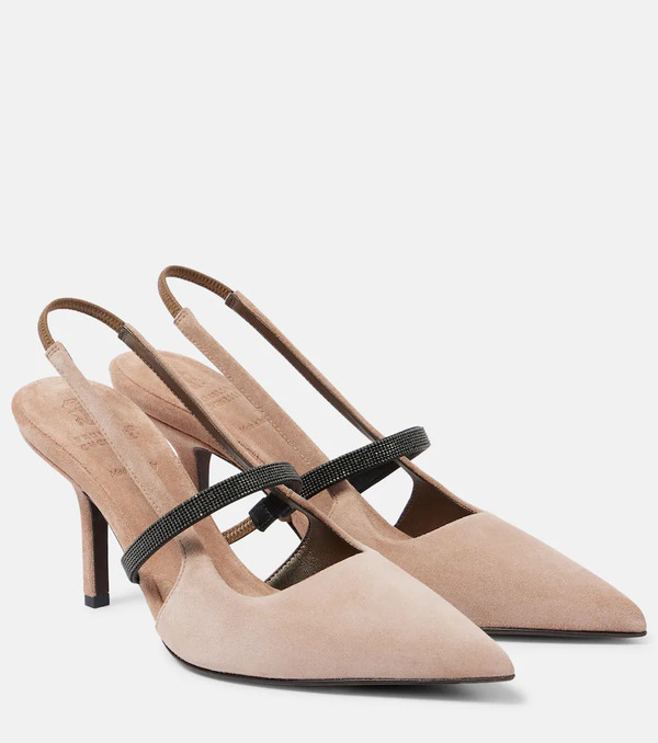  Brunello Cucinelli Brunello Cucinelli Monili Suede Slingback Pumps 