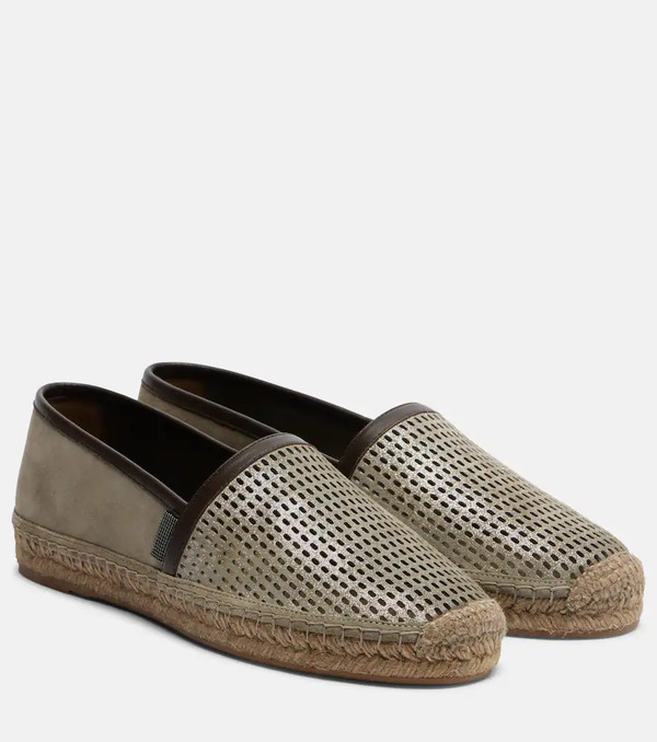  Brunello Cucinelli Brunello Cucinelli Perforated Leather And Suede Espadrilles 