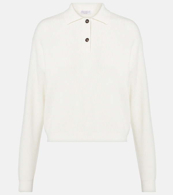  Brunello Cucinelli Brunello Cucinelli Ribbed-knit Cotton Polo Sweater 
