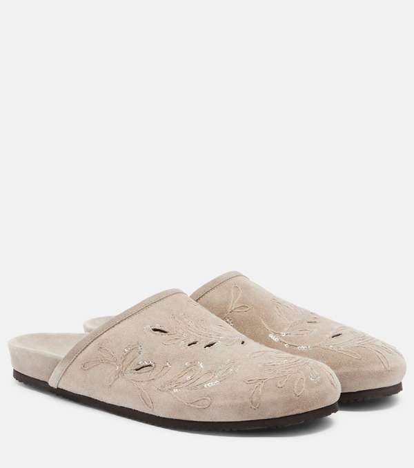  Brunello Cucinelli Brunello Cucinelli Sequined Suede Slides 