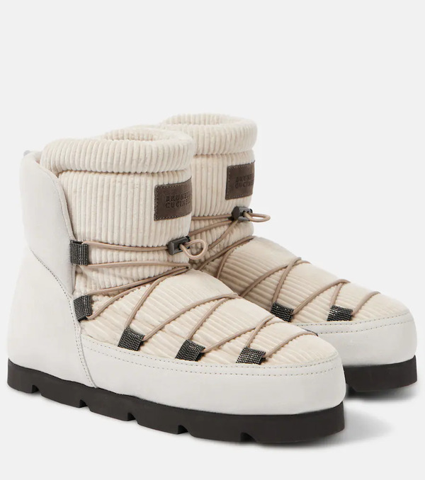  Brunello Cucinelli Brunello Cucinelli Shearling-lined Corduroy And Suede Snow Boots 