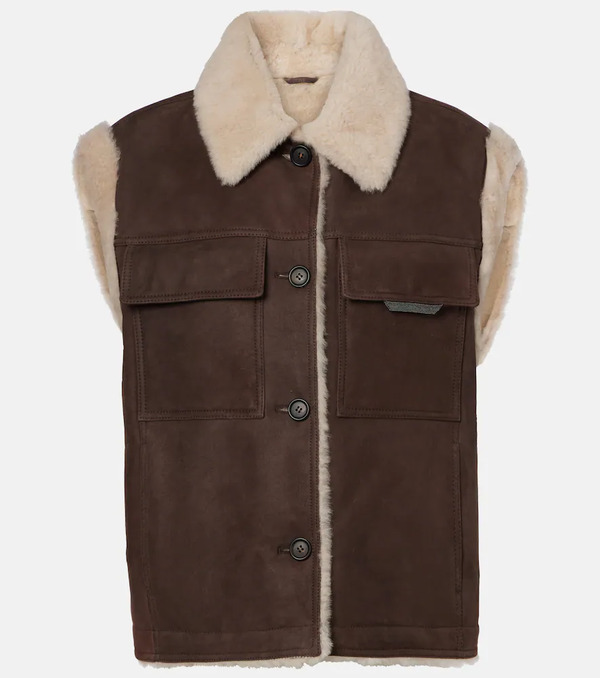 Brunello Cucinelli Brunello Cucinelli Shearling-lined Suede Vest 