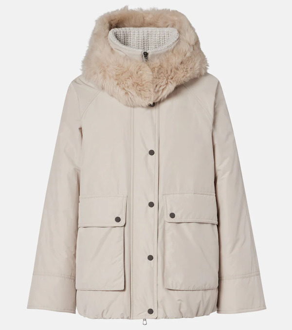  Brunello Cucinelli Brunello Cucinelli Shearling-trimmed Taffeta Down Jacket 