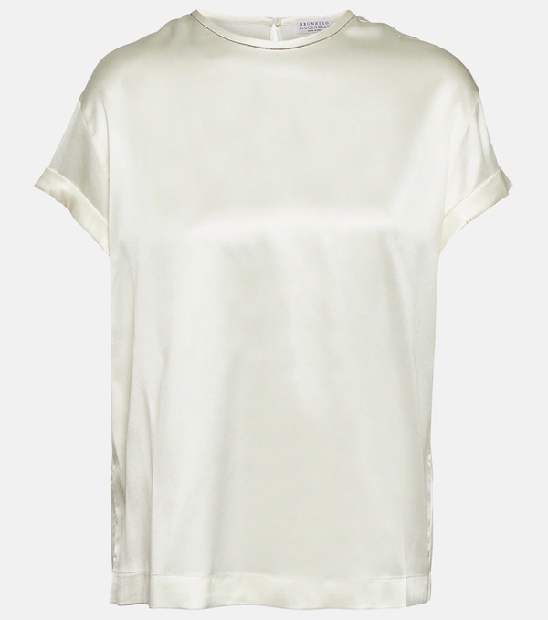  Brunello Cucinelli Brunello Cucinelli Silk-blend Satin T-shirt 