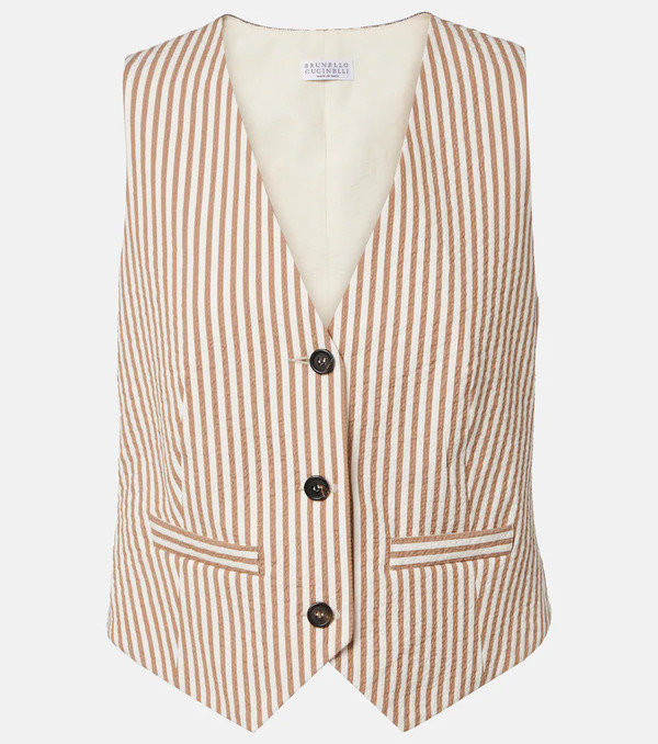  Brunello Cucinelli Brunello Cucinelli Striped Cotton-blend Vest 