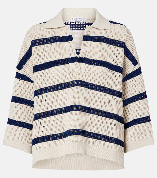  Brunello Cucinelli Brunello Cucinelli Striped Cotton Polo Sweater 