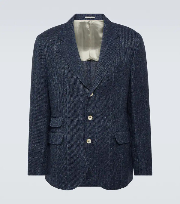  Brunello Cucinelli Brunello Cucinelli Striped Linen, Silk And Wool Blazer 