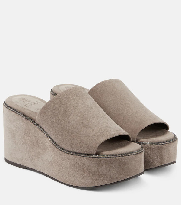  Brunello Cucinelli Brunello Cucinelli Suede Platform Slides 