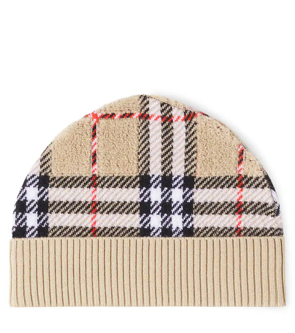  Burberry Kids Burberry Kids Burberry Check Ribbed-knit Wool Beanie 