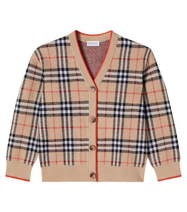  Burberry Kids Burberry Kids Burberry Check Wool Cardigan 