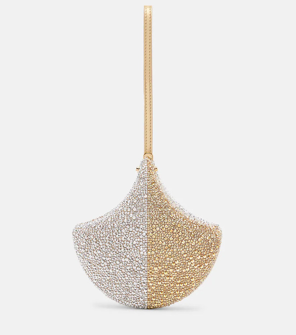  Bvlgari Bvlgari Ginkgo Crystal-embellished Suede Clutch 