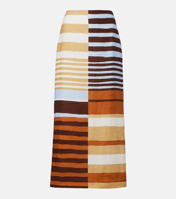  Cala De La Cruz Cala De La Cruz Bruna Striped Linen Midi Skirt 