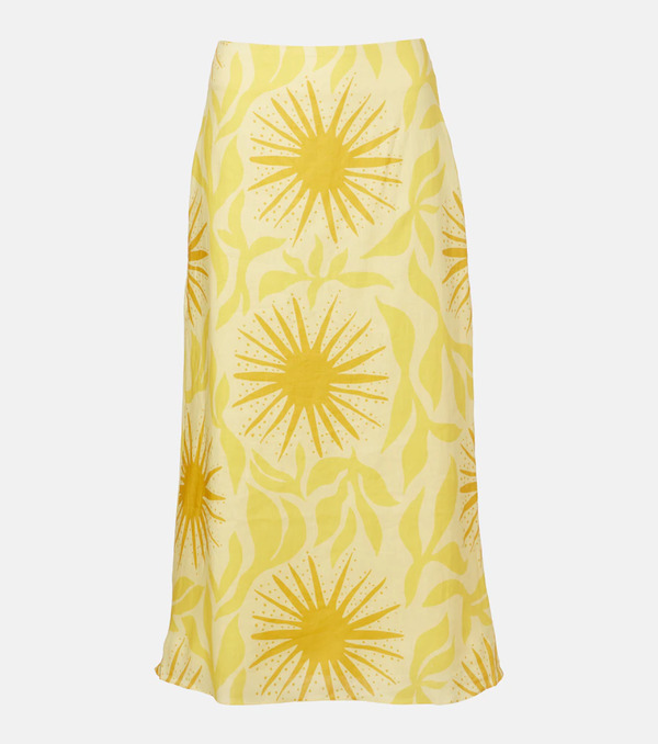 Cala De La Cruz Cala De La Cruz Fabiana Printed Linen Midi Skirt 