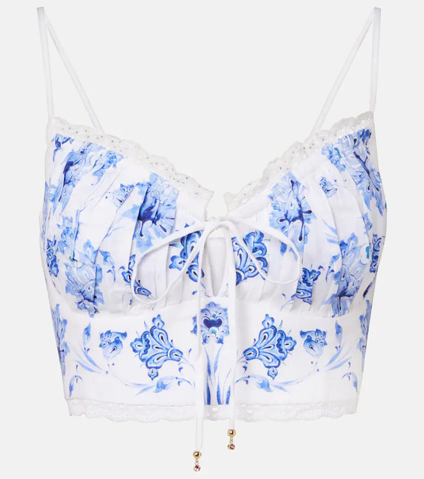  Camilla Camilla Printed Lace-trimmed Linen Bra Top 