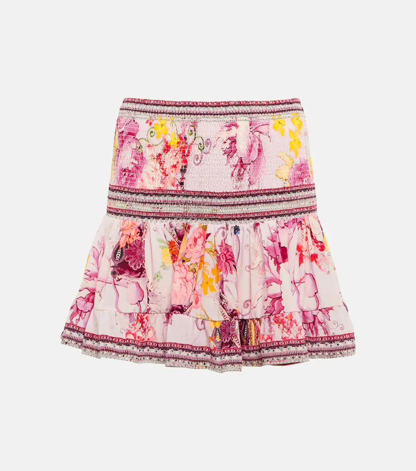  Camilla Camilla Smocked Floral Silk Miniskirt 