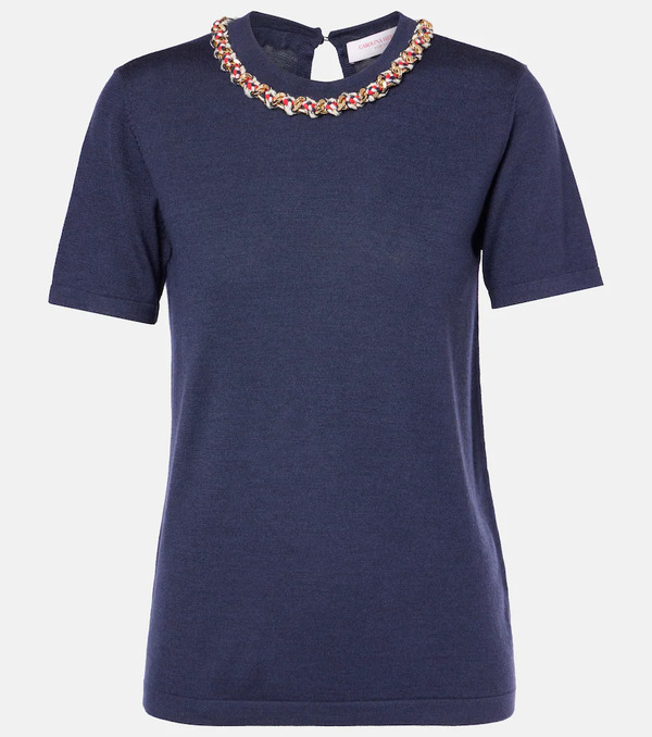  Carolina Herrera Carolina Herrera Embellished Wool And Silk Sweater 