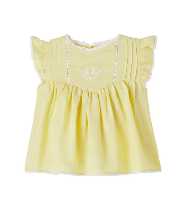  C'era Una Volta C'era Una Volta Embroidered Lace-trimmed Ramie Top 