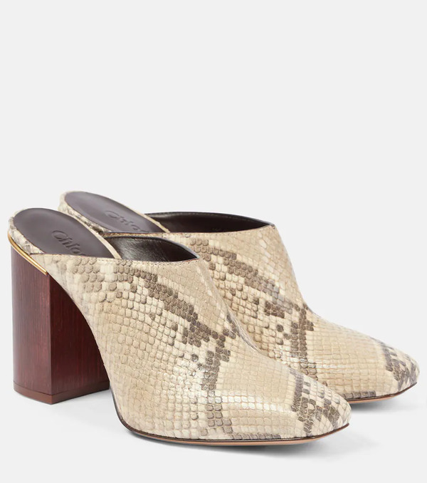  Chloe Chloã© Ambre Snake-effect Leather Mules 