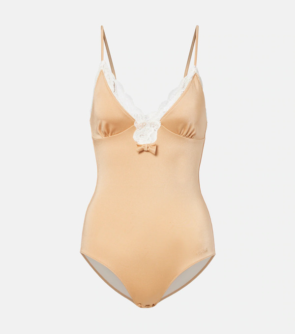  Chloe Chloã© Bow-detail Lace-trimmed Bodysuit 